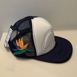 Akoo Snap Back Hat Navy Mesh And White With Embroidery NWT $45 Adjustable
